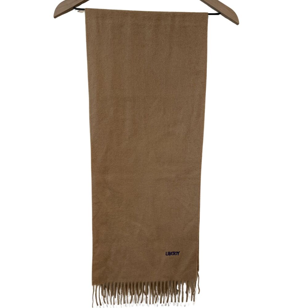 NWT Liberty London 100% Cashmere Tan Fringe Scarf 60" Classic Winter Soft